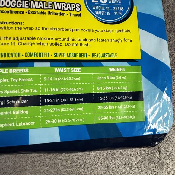 Bodhi Dog Disposable Male Doggie Wraps 20 Pack Medium 15-35 lbs Waist 15-21 Inch - Picture 9 of 14